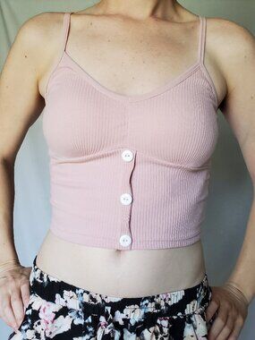 Shein Dusty Pink Ribbed Crop Top